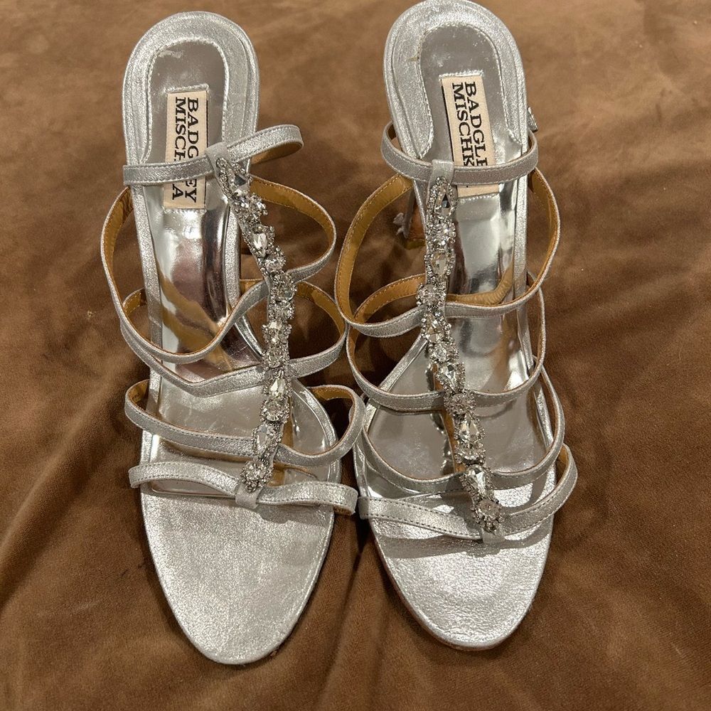 Badgley Mischka Silver Strappy Heels